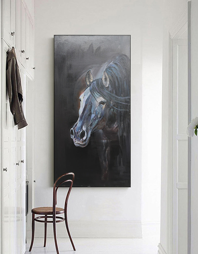 Large Black Arabian Horse Paintings Equestrian Painting Framed Horse Wall Art