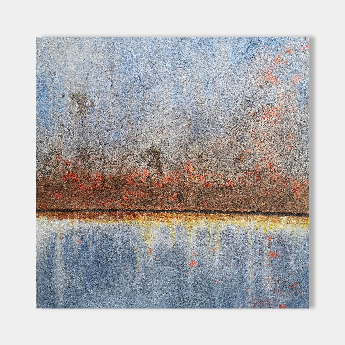40 x 40 Light Blue And Black Modern Abstract landscape Art On Canvas