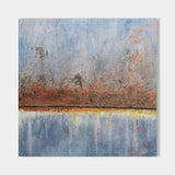 Square Light Blue And Rust Abstract Wall Art Seascape Canvas Painting For Bedroom