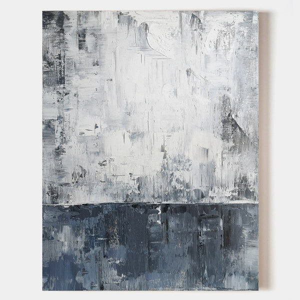 36 x 48 Vertical Blue White And Grey Wall Art Abstract Skyline Painting