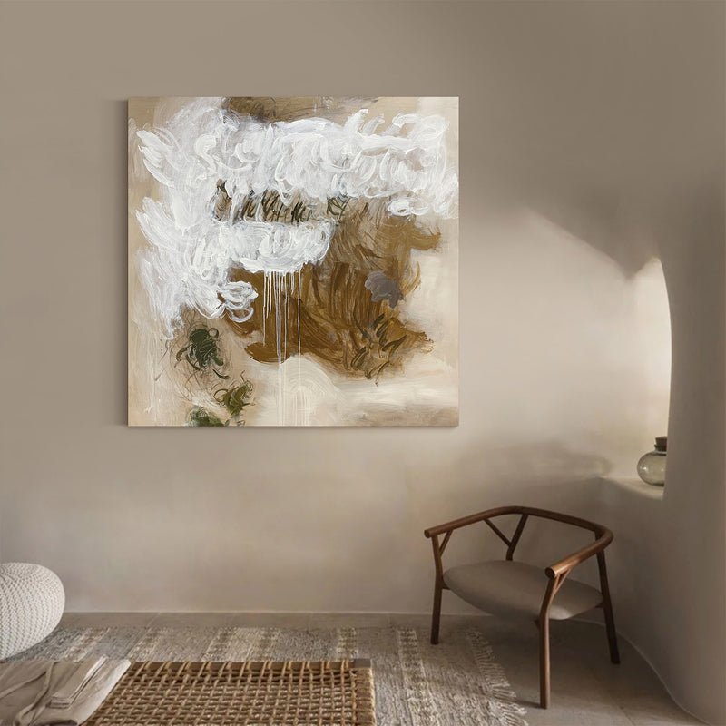 Beige Abstract Wall Art Acrylic Painting Modern Large Livingroom Canvas Wall Art For Sale