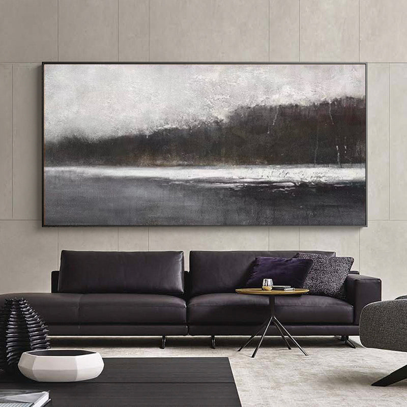 Large Black And White Abstract Art, Landscape Canvas Wall Art Modern Acrylic Painting For Sale