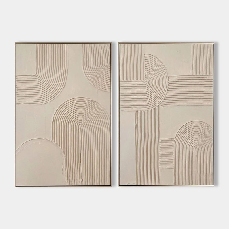 2 Piece Abstract Wall Art Abstract Acrylic Painting Beige Textured Minimalist Abstract Wall Art For Sale