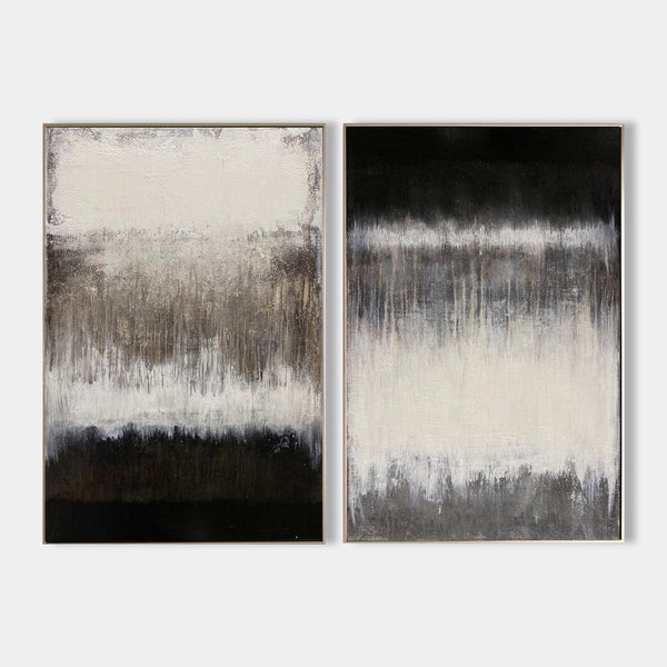 2 Piece Abstract Wall Art Black And White Textured Minimalist Art Rothko Inspired Wall Art For Sale