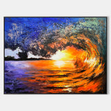 Big Sunset And Wave Landscape Acrylic Painting On Canvas Large Sunset Canvas Art Huge Ocean Wave Art For Living Room Decor