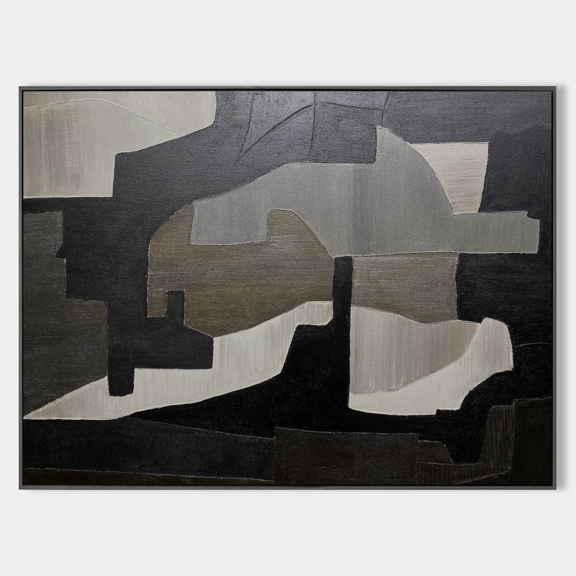 Black And Grey Abstract Wall Art Abstract Acrylic Painting Large Canvas