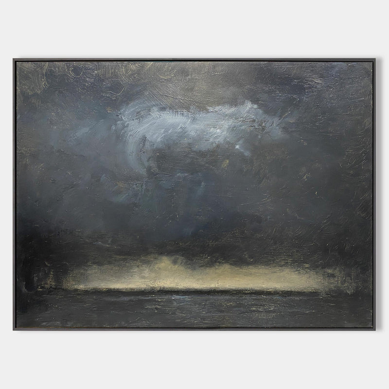 Impressionist Seascape Black and Gold Abstract Art Paintings Large Beach Canvas Wall Art  Modern Beach Art