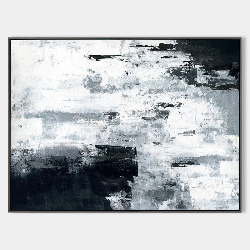 Large Abstract Original Painting Cyan Grey Painting Black White Painting Handmade Modern Art