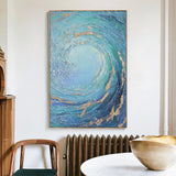 Blue Huge Wave Oil Painting On Canvas Large Abstract Ocean Wall Art Ocean Wave Painting Acrylic Textured Art Blue And Gold Abstract Painting