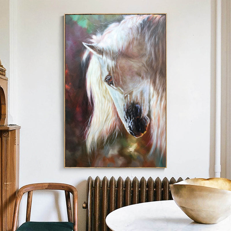 Modern Large White Horse Oil Painting Wild Horse Livingroom Canvas Wall Art For Sale
