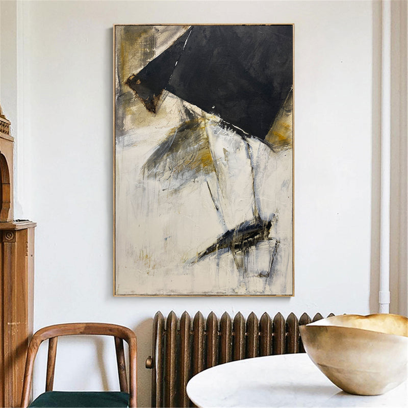 Large Vertical Modern Canvas Wall Art Original Black White Yellow Abstract Painting On Canvas Abstract Wall ArtLarge Vertical Modern Canvas Wall Art Original Black White Yellow Abstract Painting On Canvas Abstract Wall Art