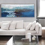 Panoramic Blue Ocean painting Acrylic Large Coastal Wall Art Canvas Impressionist Seascapes Contemporary Ocean Art