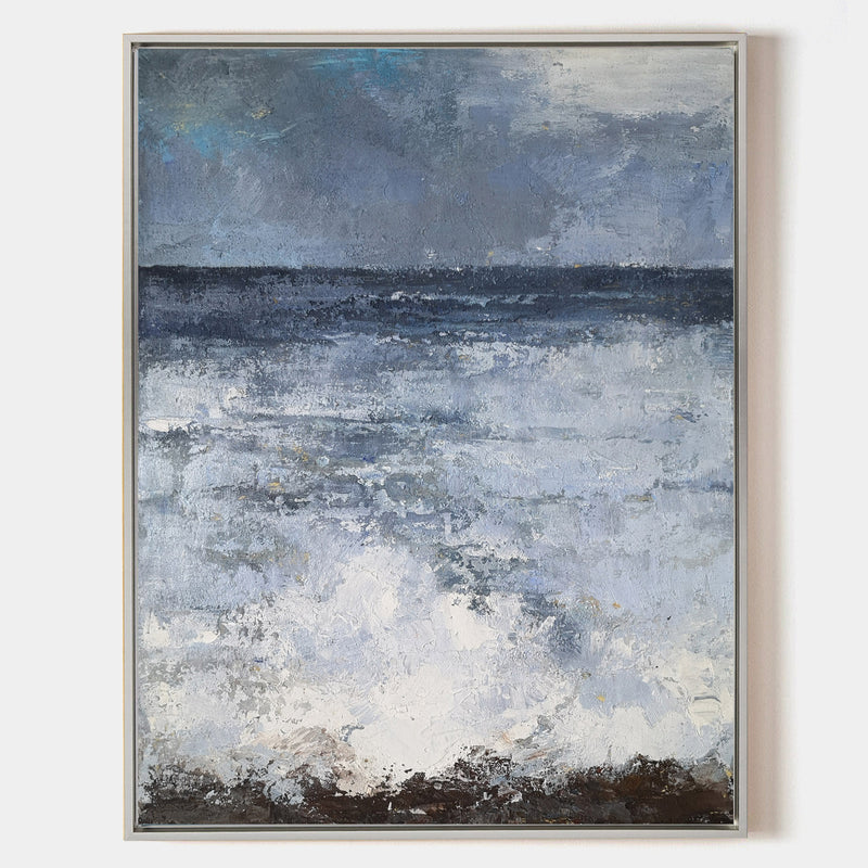 Beach Canvas Art Large Coastal Wall Art Contemporary Seascape Paintings Vertical Ocean Wave Art