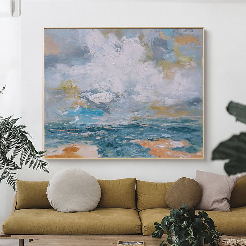 Large Abstract Ocean Canvas Painting Acrylic Oversized Horizontal Wall Art
