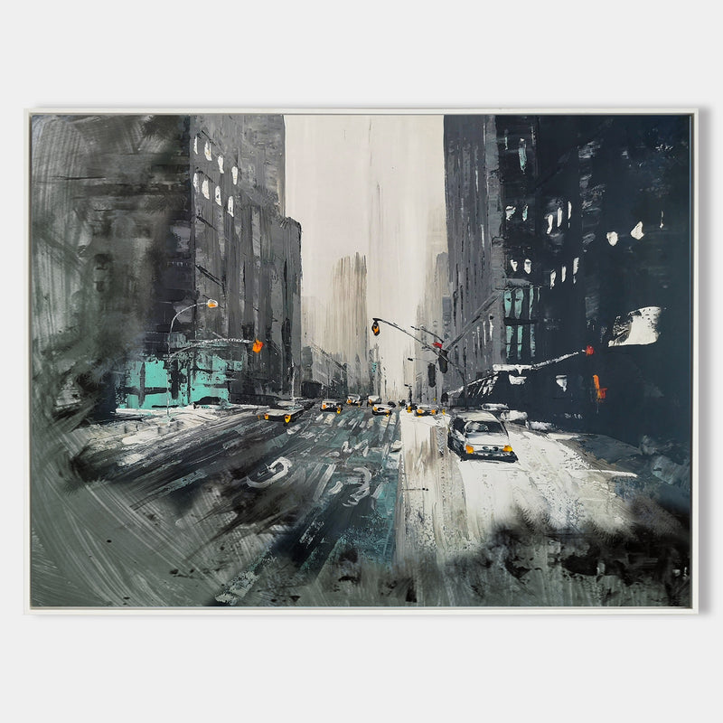 Winter City Scenes Paintings Contemporary Urban Art City Canvas Wall Art