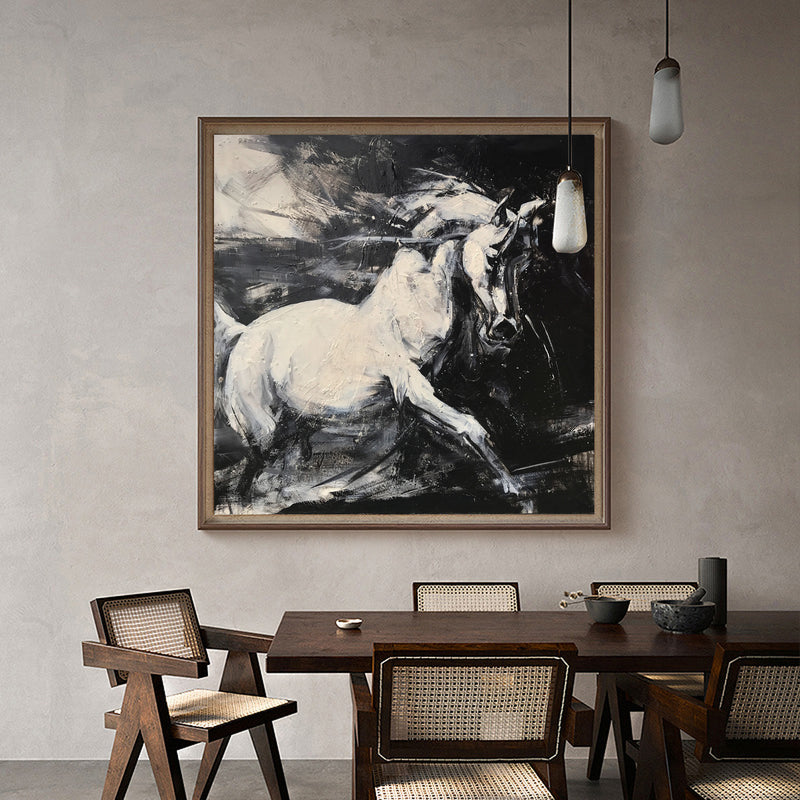 Large Running Horses Painting Black And White Horse Art Extra Large Abstract Horse Wall Art