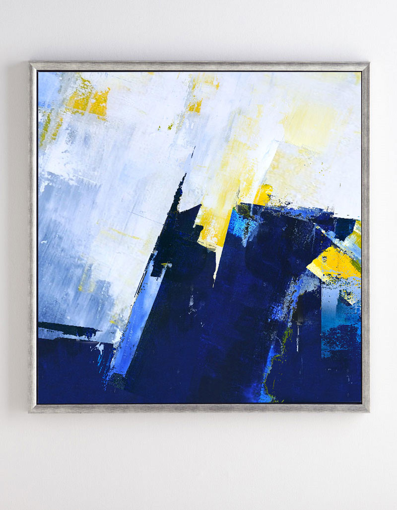 Original Blue And Yellow Abstract Art Extra Large Abstract Squares  Canvas Painting