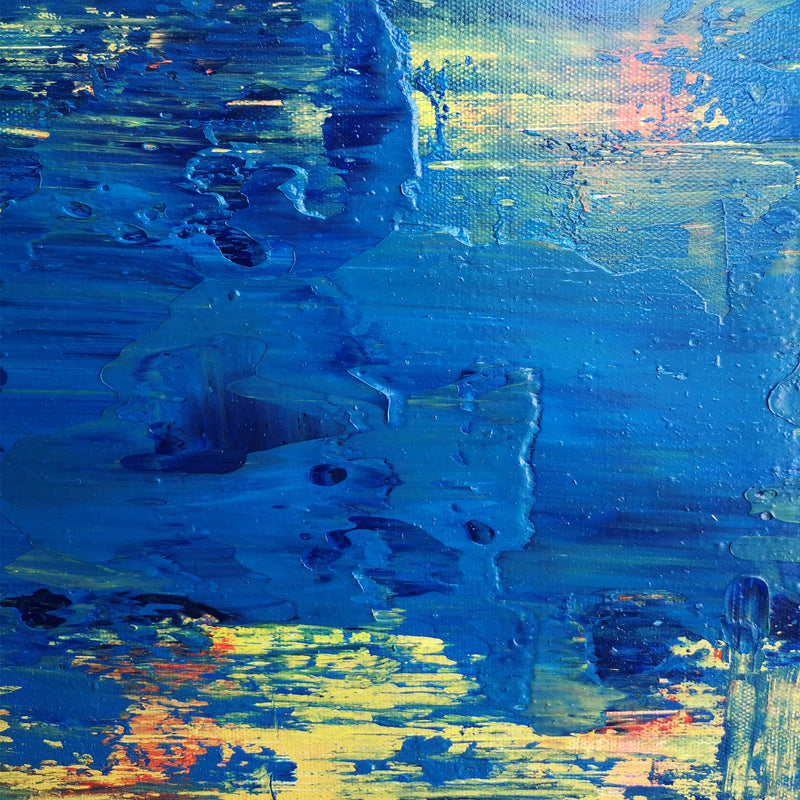 40 x 40 Blue And Yellow Abstract Wall Art Square Modern Abstract Painting