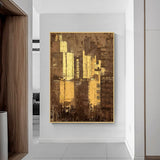 Large Brown Gold Abstract Cityscape Canvas Art Modern Abstract Wall Art City Canvas Art For Sale