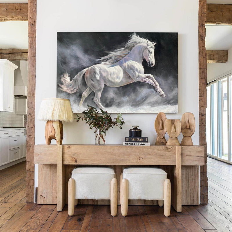 Modern Wild Running Horses Canvas Wall Art Extra Large White Horse Acrylic Painting For Sale
