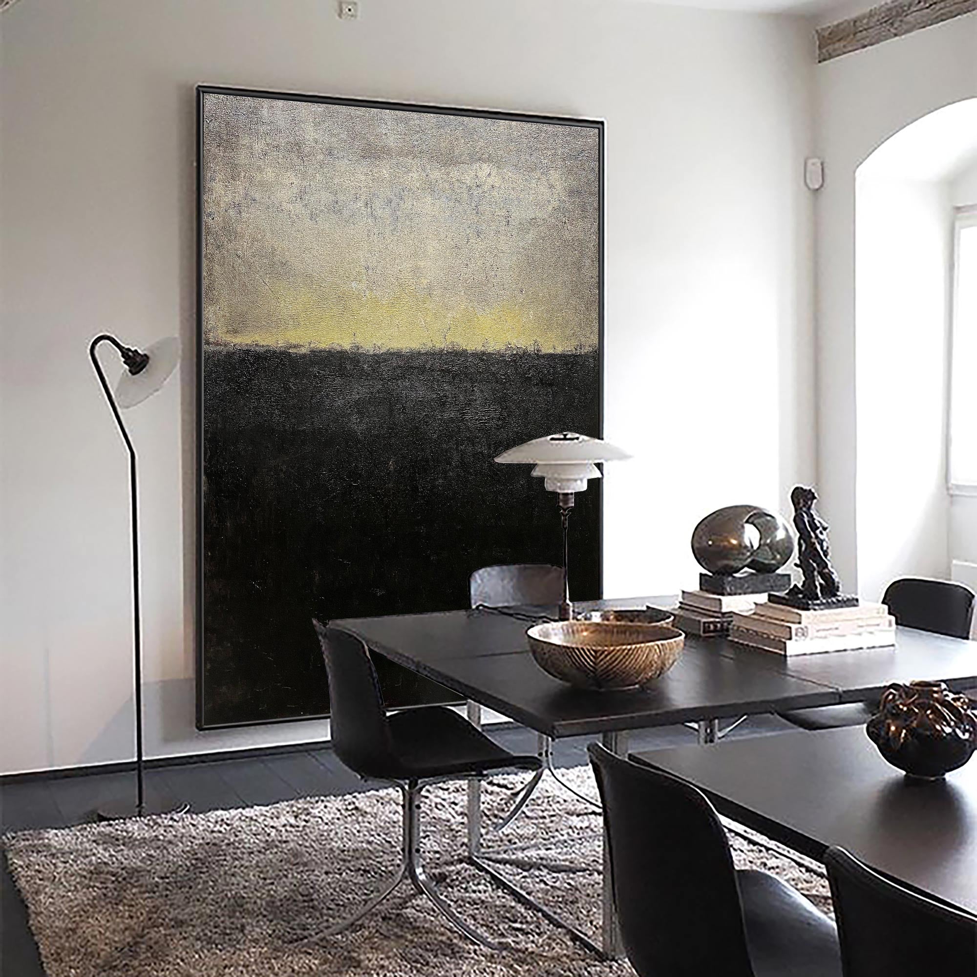 Black And Gold Minimalist Acrylic Painting On Canvas Extra Large Minimal Canvas Art Abstract Minimalist Modern Wall Art