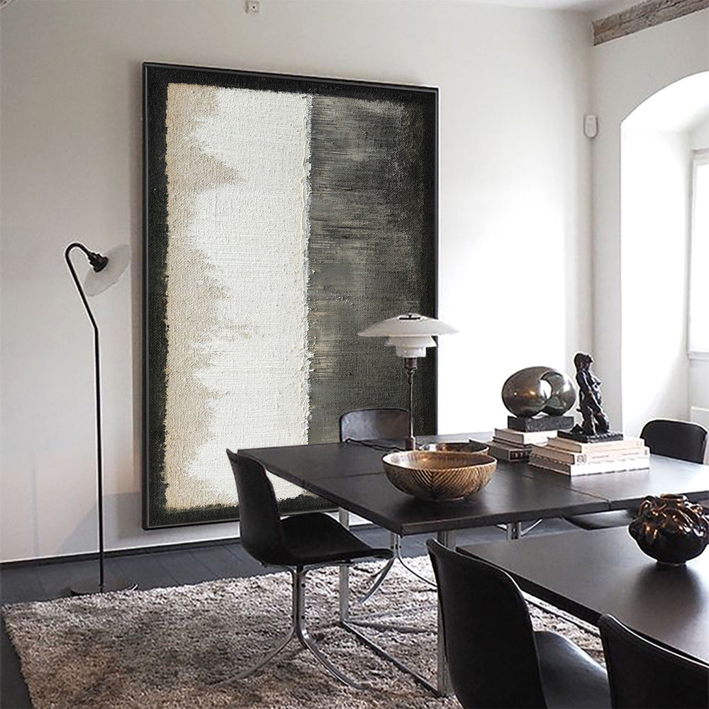 Modern Minimalist Artworks Black Beige Acrylic Painting Wabi-sabi Canvas Wall Art For Sale