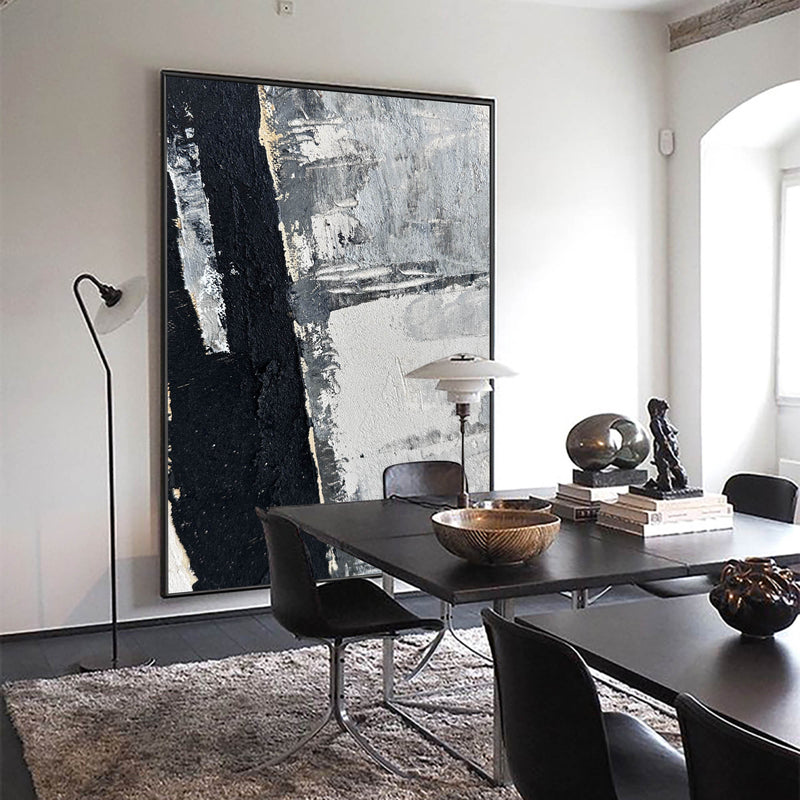 Black Grey Abstract Canvas Wall Art Large Abstract Art Black Grey Abstract Acrylic Painting For Sale