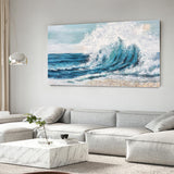 Textured Ocean Wave Wall Art Large Blue Sea Painting Seascape Framed Canvas Wall Are Seaside Panoramic Wall Art Sunset Beach Canvas painting