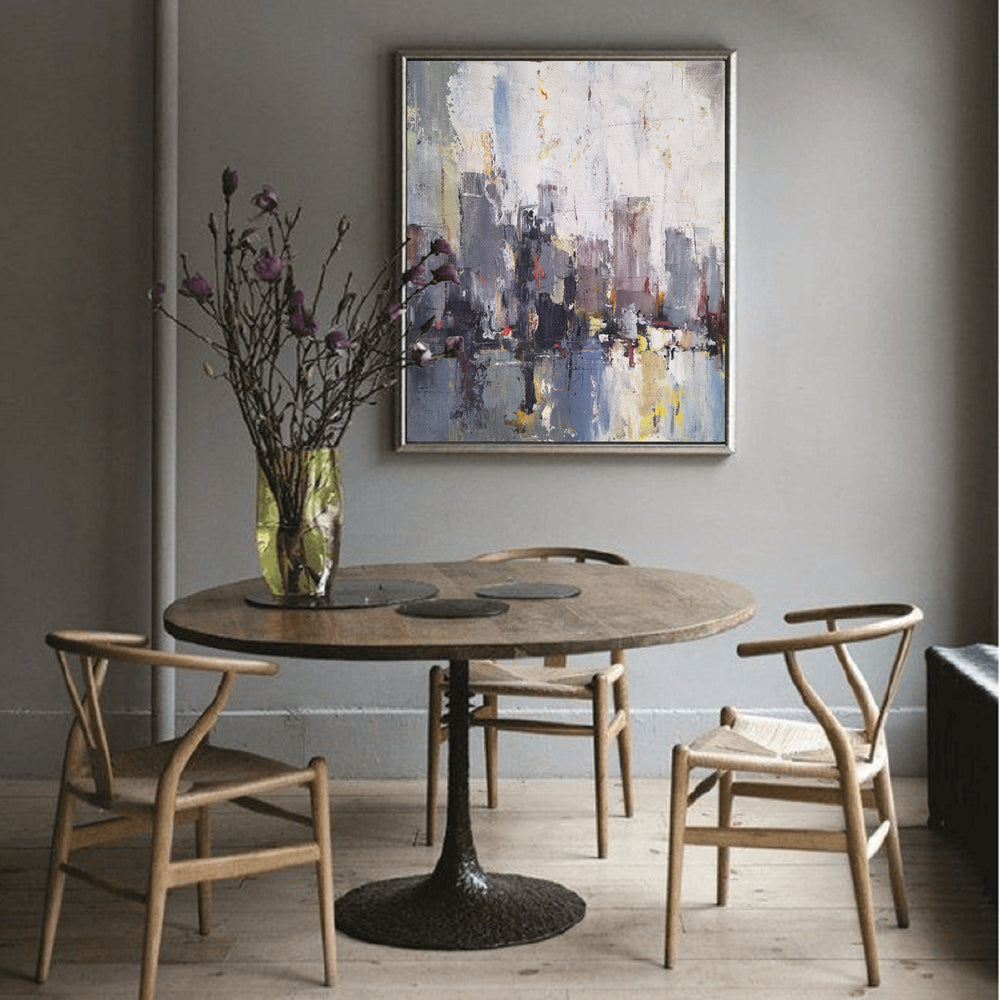 Abstract City Skyline Painting Big Modern Chicago Cityscape Art Urban Painting 