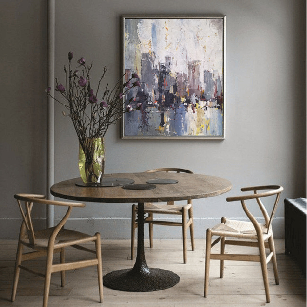 Abstract City Skyline Painting Big Modern Chicago Cityscape Art Urban Painting 