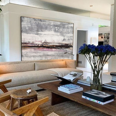 Large Grey Abstract Canvas Wall Art Abstract Beach Painting Modern Abstract Painting