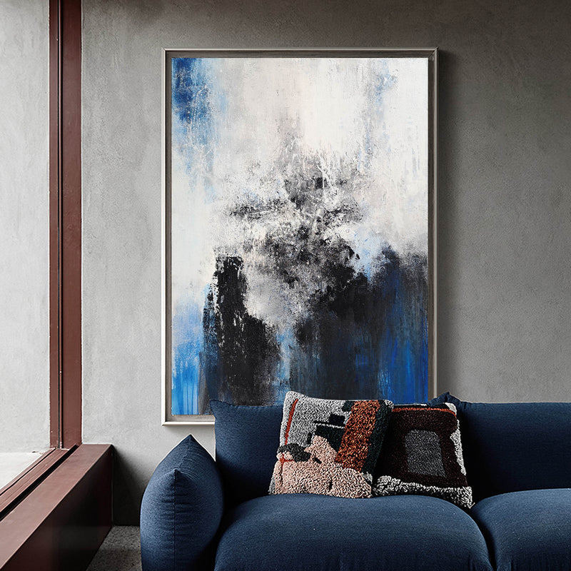 Large Blue Abstract Painting Navy Blue Abstract Art Original Blue Acrylic Paintings Blue And White Abstract Painting Living Room Canvas Art