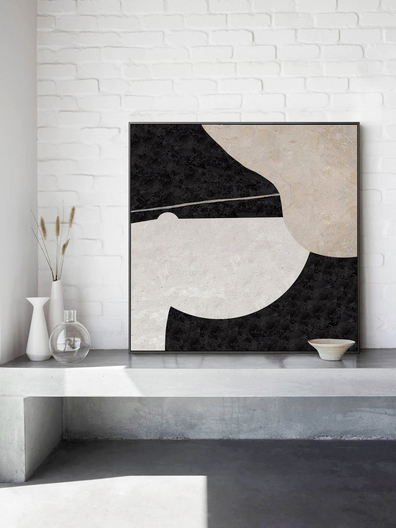 Large Minimalist Art Beige Canvas Wall Art Square Abstract Art