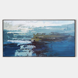 Panoramic Blue Ocean painting Acrylic Large Coastal Wall Art Canvas Impressionist Seascapes Contemporary Ocean Art