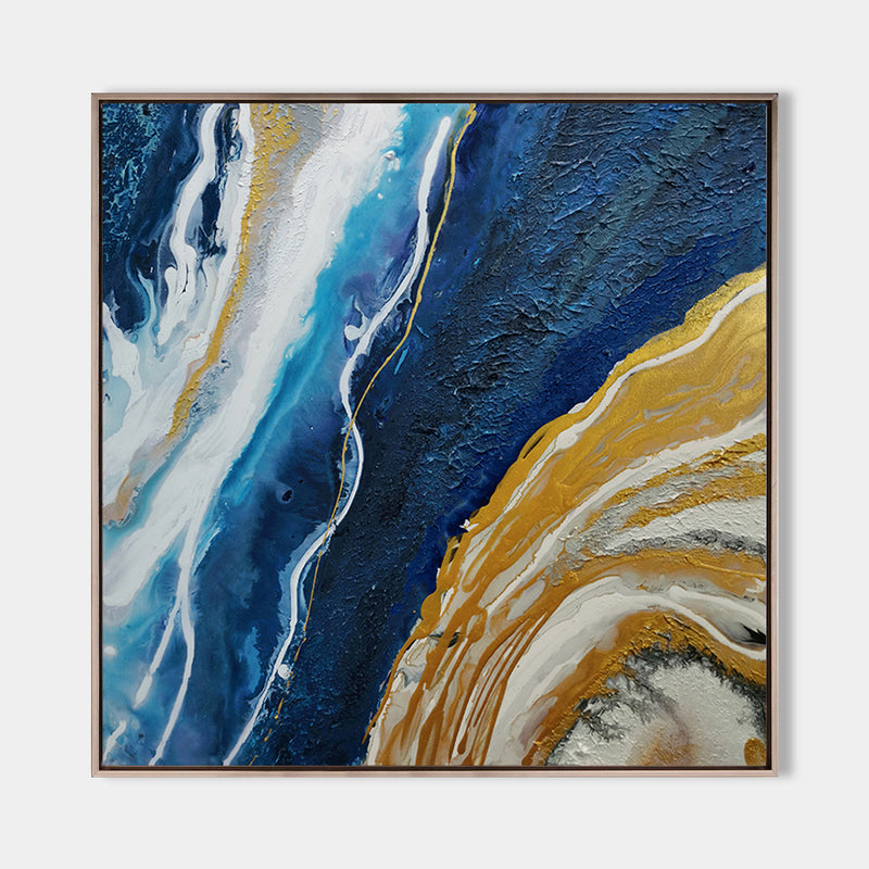 Gold And Blue Abstract Art Large Square Modern Canvas Art For Living Room 