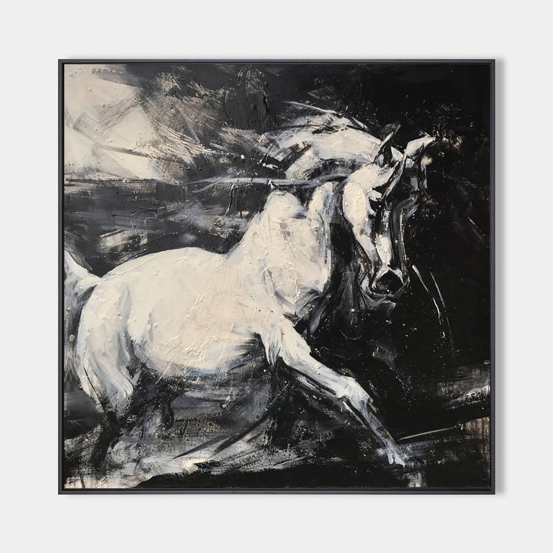 Large Running Horses Painting Black And White Horse Art Extra Large Abstract Horse Wall Art