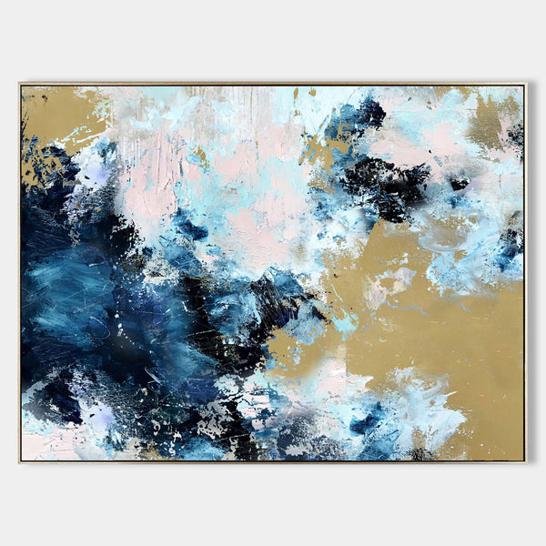 Blue And Gold Abstract Art Extra Large Modern Wall Art For Livingroom