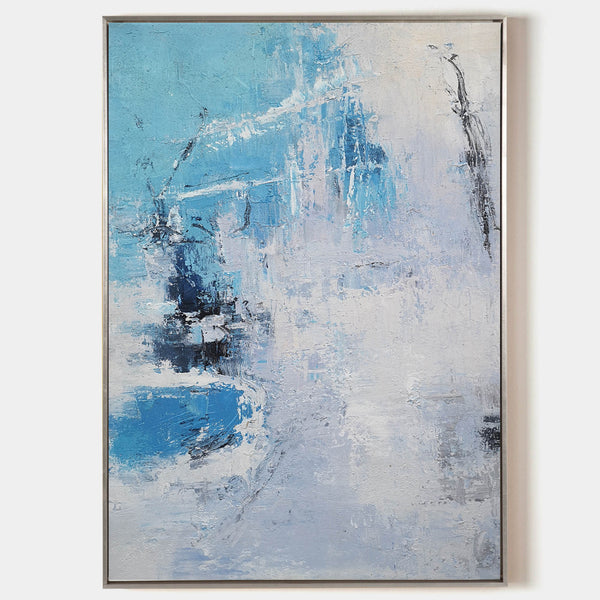 Large Blue Abstract Painting On Canvas Original Blue And White Canvas Paintings Oversized Light Blue Paintings Living Room Canvas Art