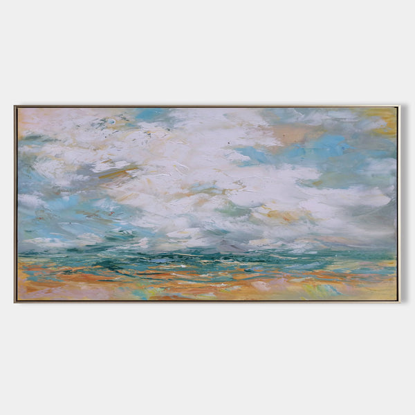 Large Beach Scene Painting On Canvas Impressionist Seascapes Panoramic Wall Painting For Livingroom