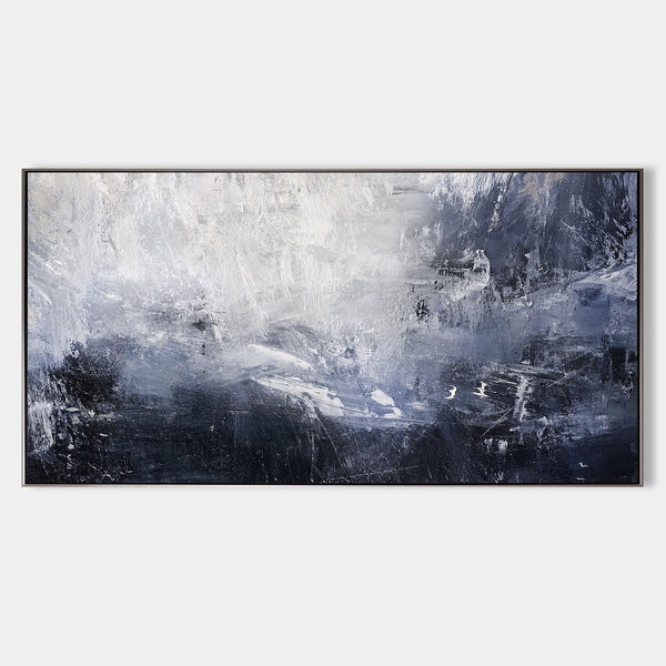 Blue And White Abstract Art Large Panoramic Wall Art Huge Canvas Art