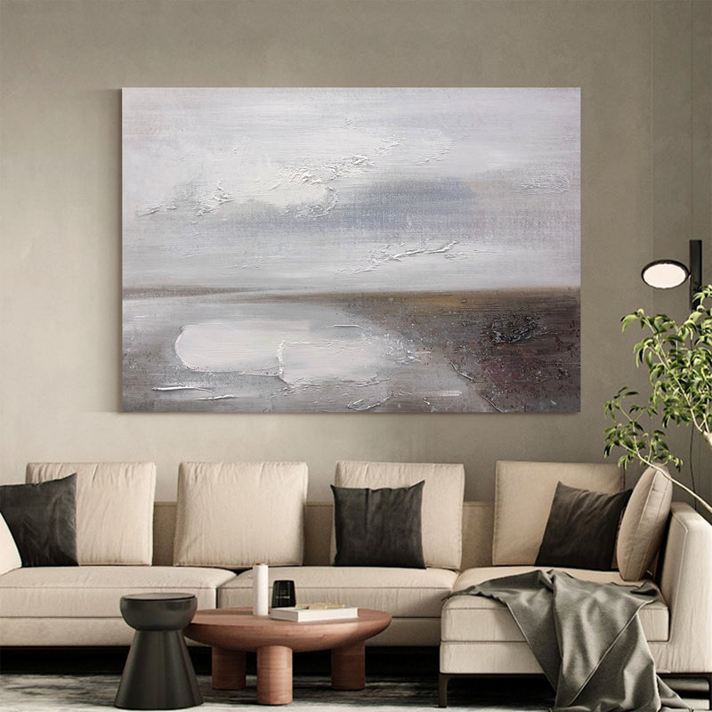 Modern Grey Textured Landscape Wall Art Large Acrylic Paintings Livingroom Canvas Art For Sale