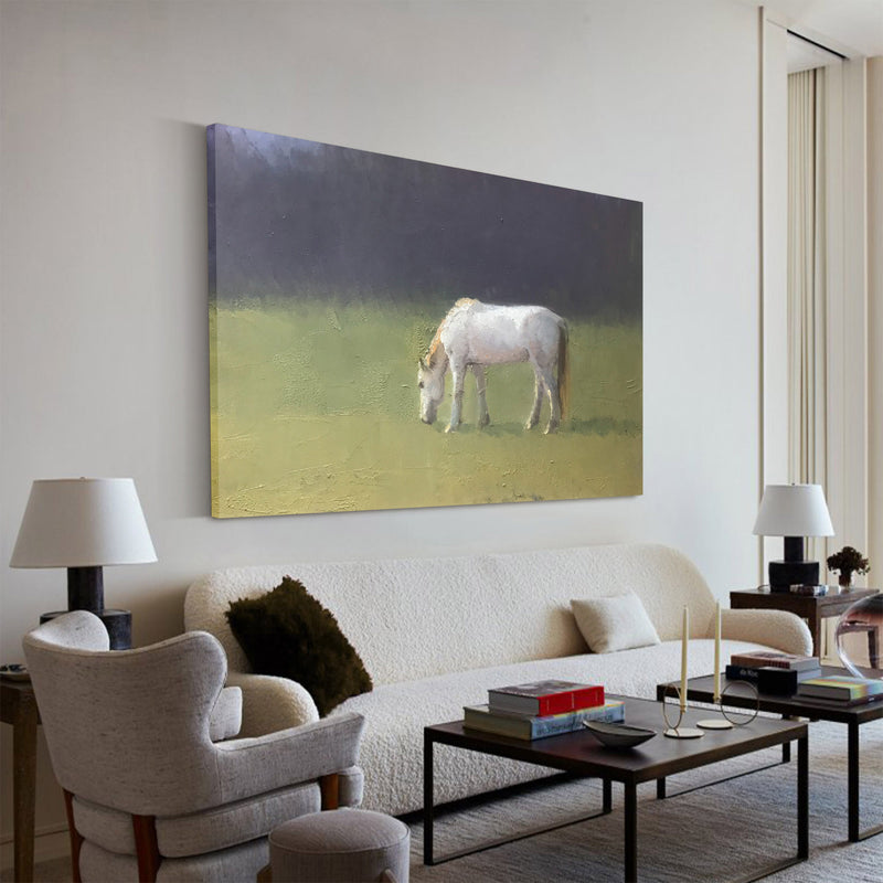 Large White Horse Acrylic Painting Horse Canvas Wall Art Modern Horses Painting For Sale