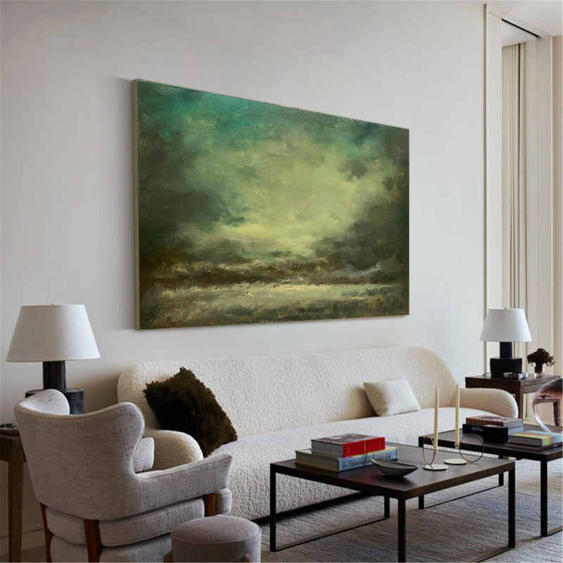 Impressionist Seascape Paintings Large Green Beach Canvas Wall Art Modern Beach Art