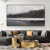 Large Black And White Abstract Art, Landscape Canvas Wall Art Modern Acrylic Painting For Sale