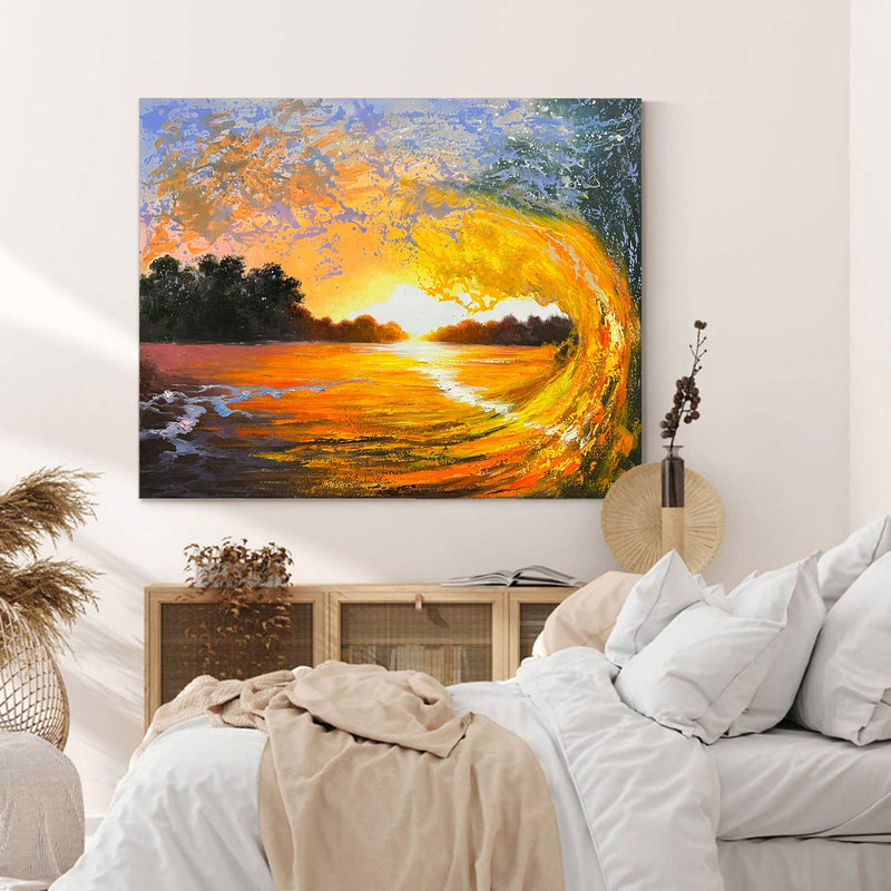 Large Sunset And Ocean Canvas Art Wave Painting On Canvas Huge Ocean Modern Art For Living Room Decor