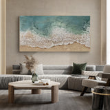 Textured Ocean Wave Canvas Wall Modern Seaside Panoramic Wall Art Blue Beach Painting