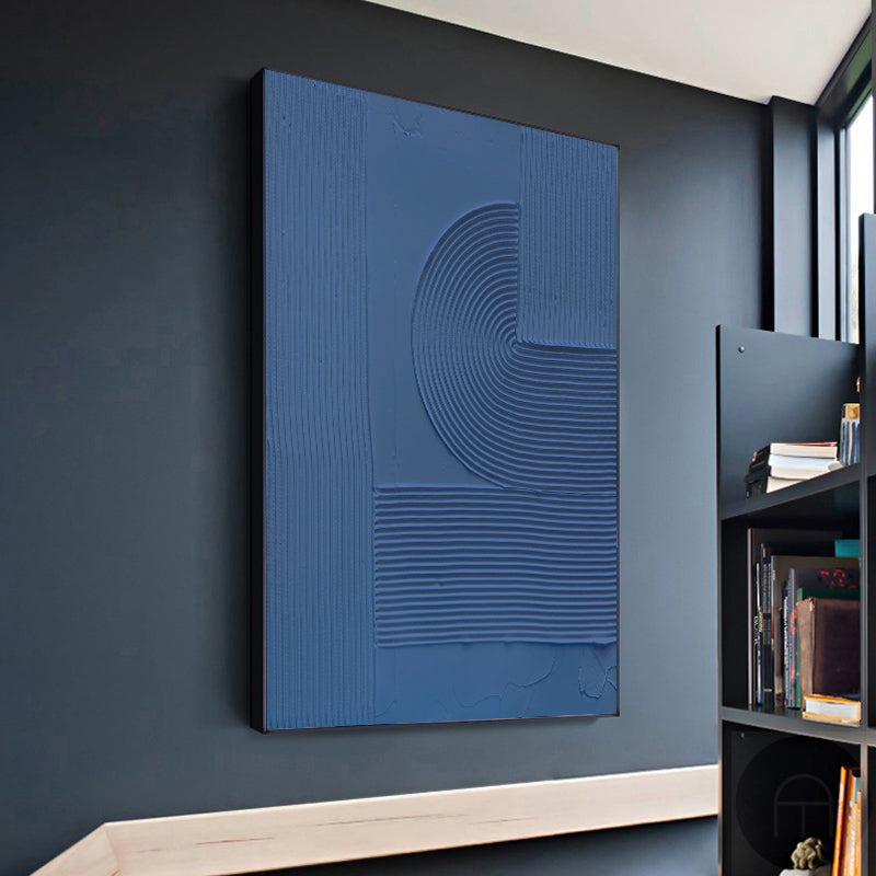 3D Blue Textured Abstract Wall Art Blue 3D Minimalist Painting Large Blue Abstract Painting