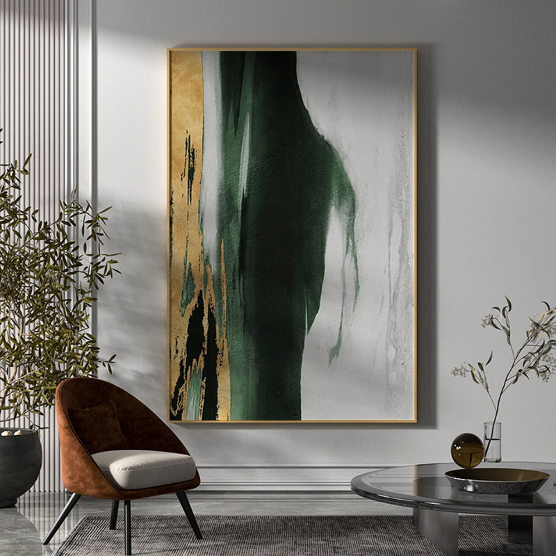 Framed Gold And Green Abstract Wall Art Large Navy Green Abstract Painting Oversized Abstract Wall Art