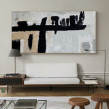 Modern Abstract Art Extra Large Black Beige Abstract Acrylc Painting, Interior Canvas Wall Art For Sale