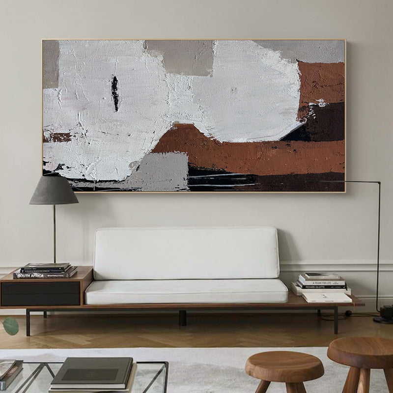 Brown Grey Abstract Art, Japandi Canvas Wall Art Large Abstract Acrylic Painting For Sale